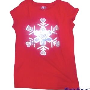 Little Girls Distressed Silver Snowflake Red Holiday Short Sleeve T-Shirt Sz L